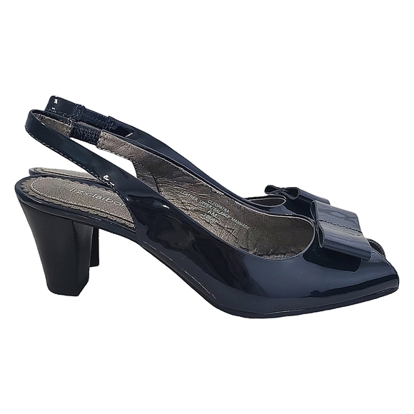 Navy Patent Leather Peep Toe Shoes - Picture 7 of 7
